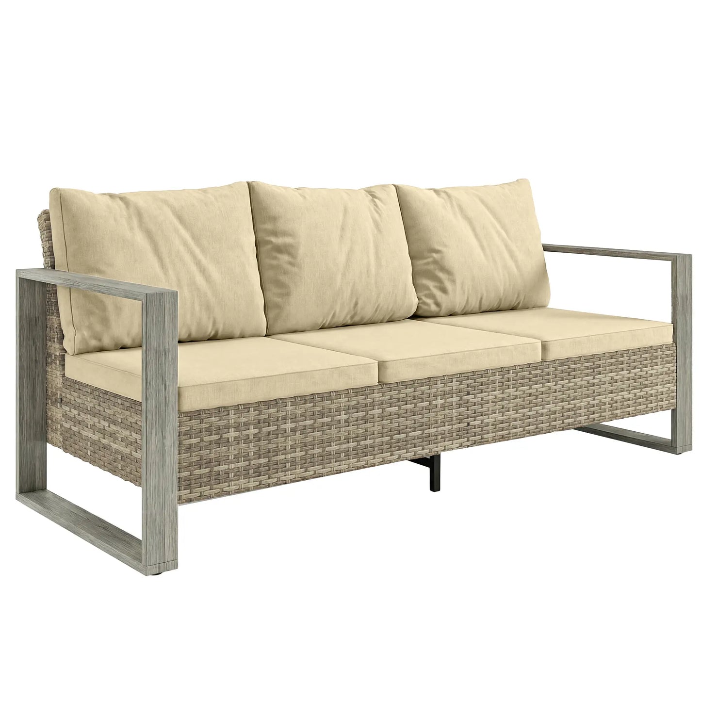 3-Seater Outdoor Couch, PE Wicker Patio Sofa, Khaki Patio Furniture Sets at Gallery Canada