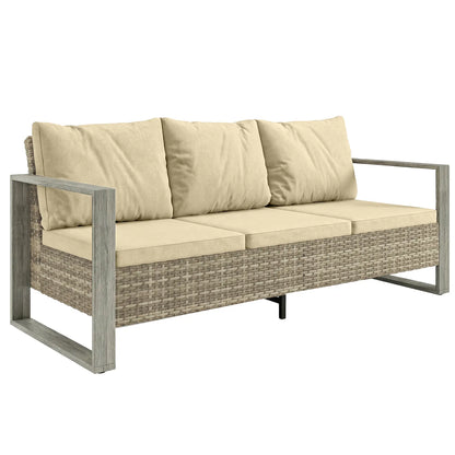 3-Seater Outdoor Couch, PE Wicker Patio Sofa, Khaki Patio Furniture Sets at Gallery Canada
