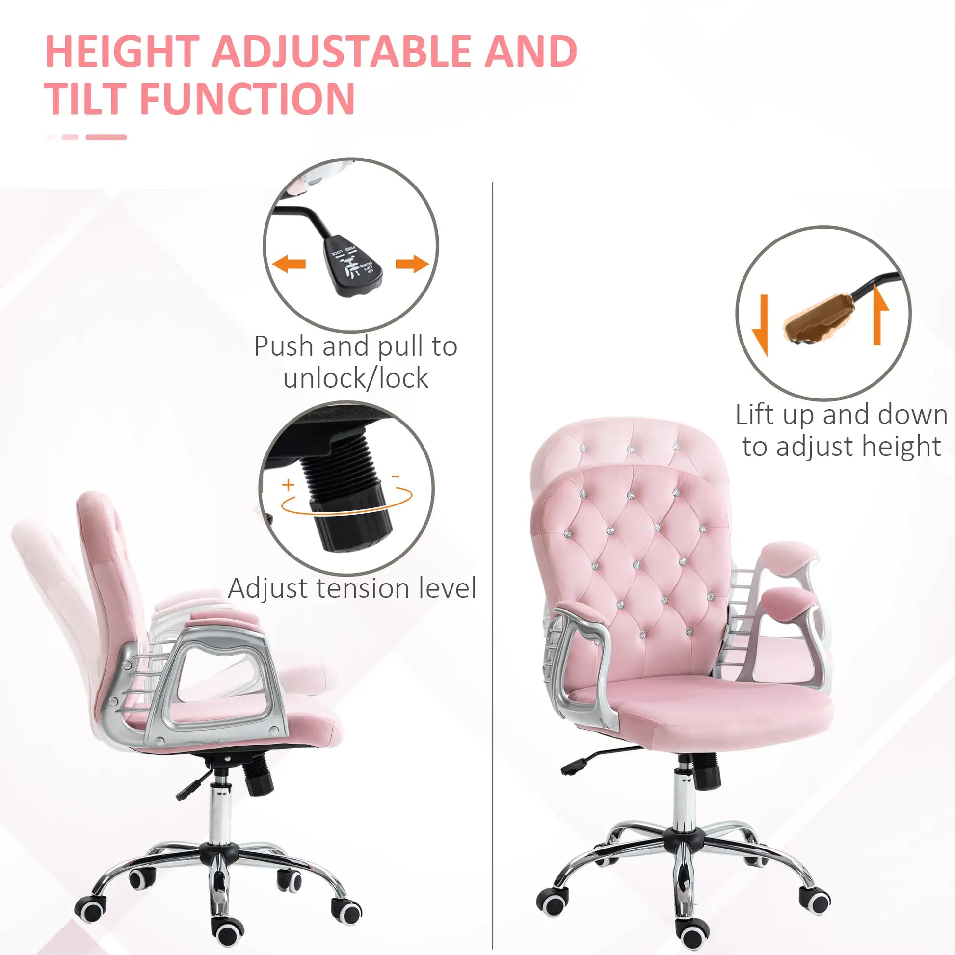 Adjustable Height Office Chair, Tufted Back Computer Desk Chair, Pink Task Chairs at Gallery Canada