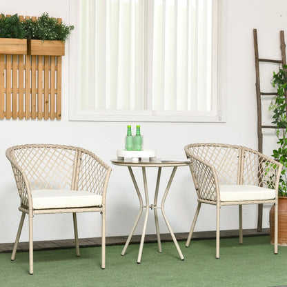 3-Piece PE Rattan Bistro Set, Seat Cushions, Glass Table, Beige Bistro Sets at Gallery Canada