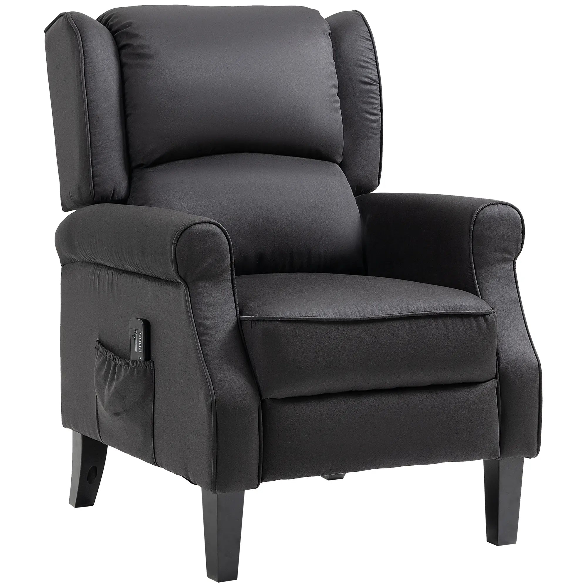 Massage Recliner Chair, Suede Wingback with Footrest, Wood Legs, Remote, Black Single Sofas at Gallery Canada