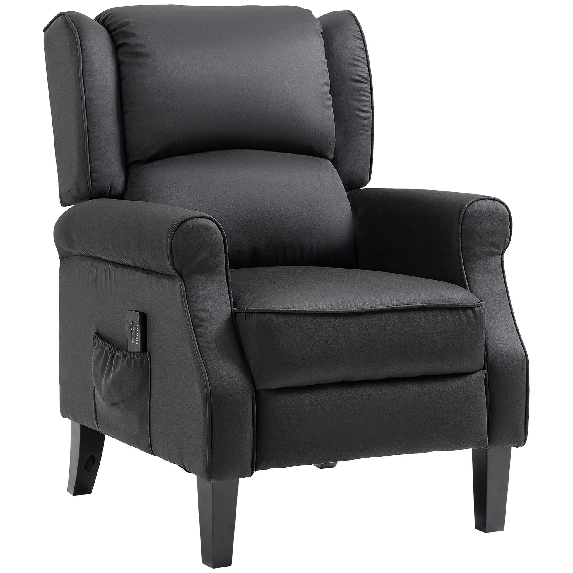 Massage Recliner Chair, Suede Wingback with Footrest, Wood Legs, Remote, Black Single Sofas at Gallery Canada