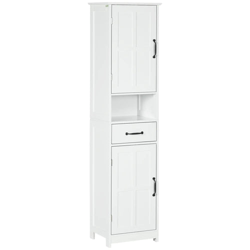Modern Bathroom Cabinet, Narrow Vanity with Open Shelf, White