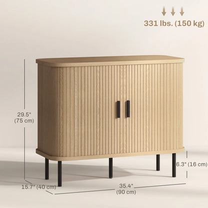 35.4" Sideboard Buffet Cabinet, Nordic Coffee Bar, Slatted Tambour Doors, Oak Storage Cabinets at Gallery Canada