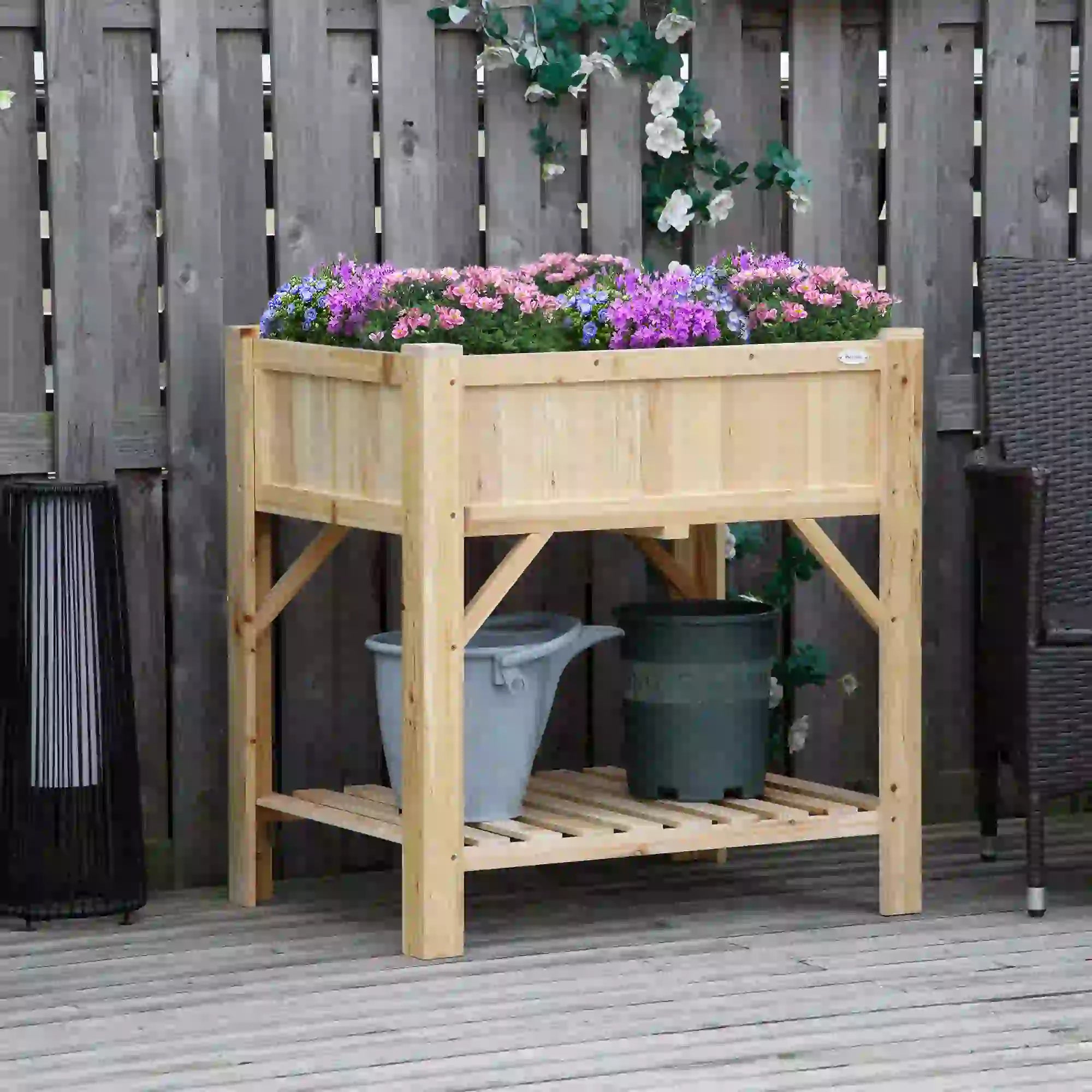6 Pocket Raised Garden Bed, Elevated Wood Planter Box with Storage Shelf Elevated Garden Beds at Gallery Canada