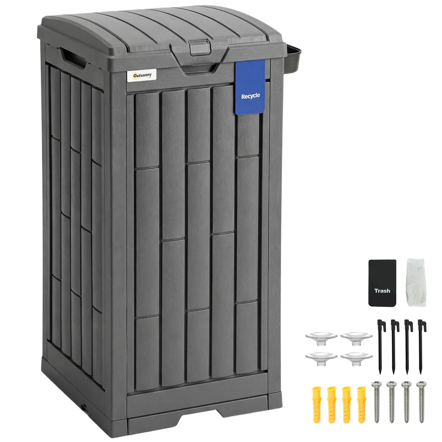 29 Gallon Outdoor Garbage Bin, Dual Lid, Ashtray Drip Tray, Grey Garden Accessories at Gallery Canada