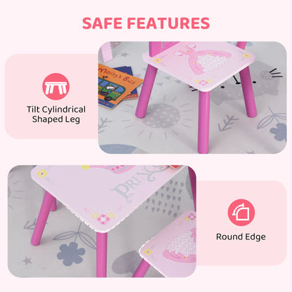 Kids Wooden Table Chair Set, Crown Pattern, Easy Clean, Age 2-4, Pink Kids Table Sets at Gallery Canada