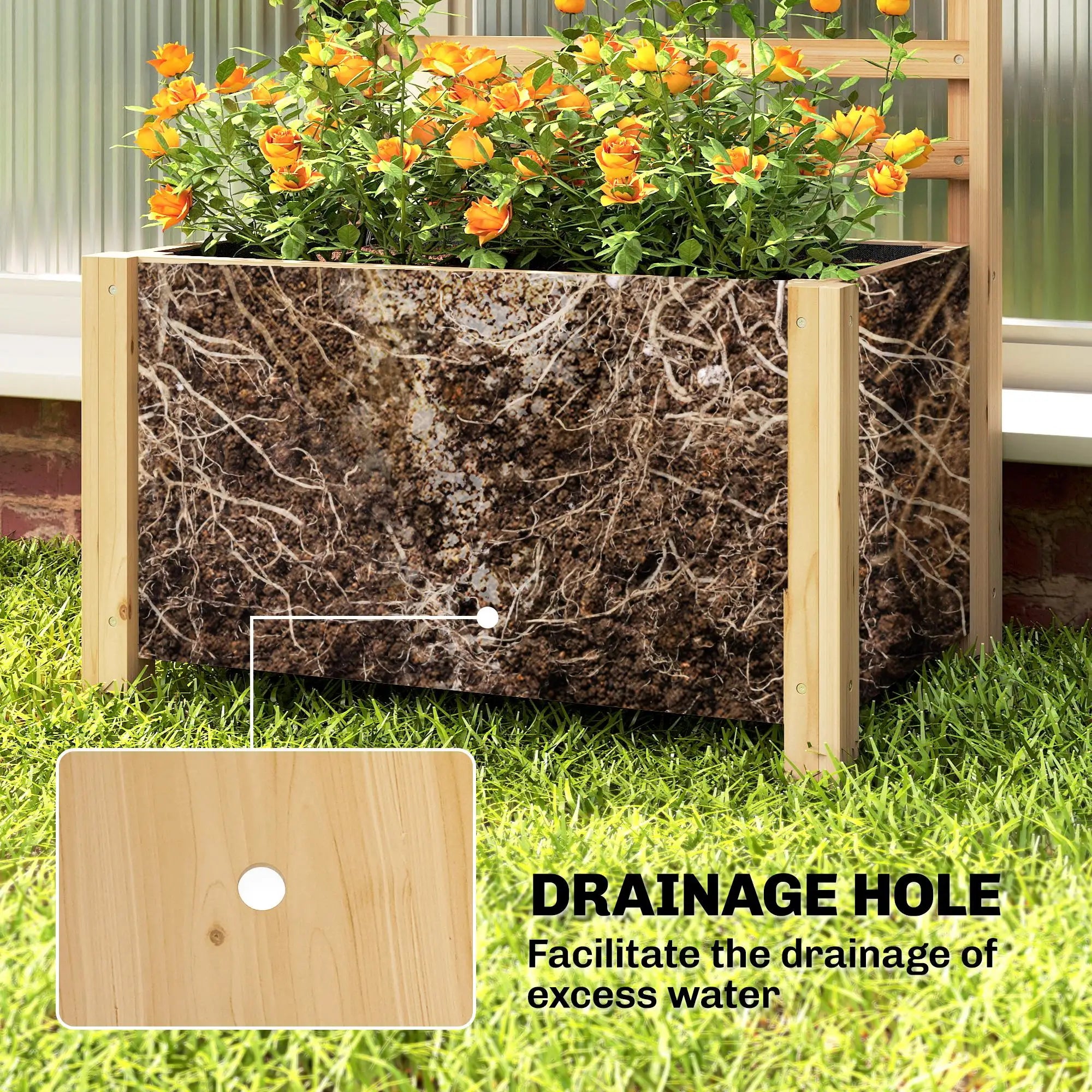 Wooden Raised Garden Bed With Trellis, Elevated Planter Box With Drainage Wooden Planter Boxes at Gallery Canada