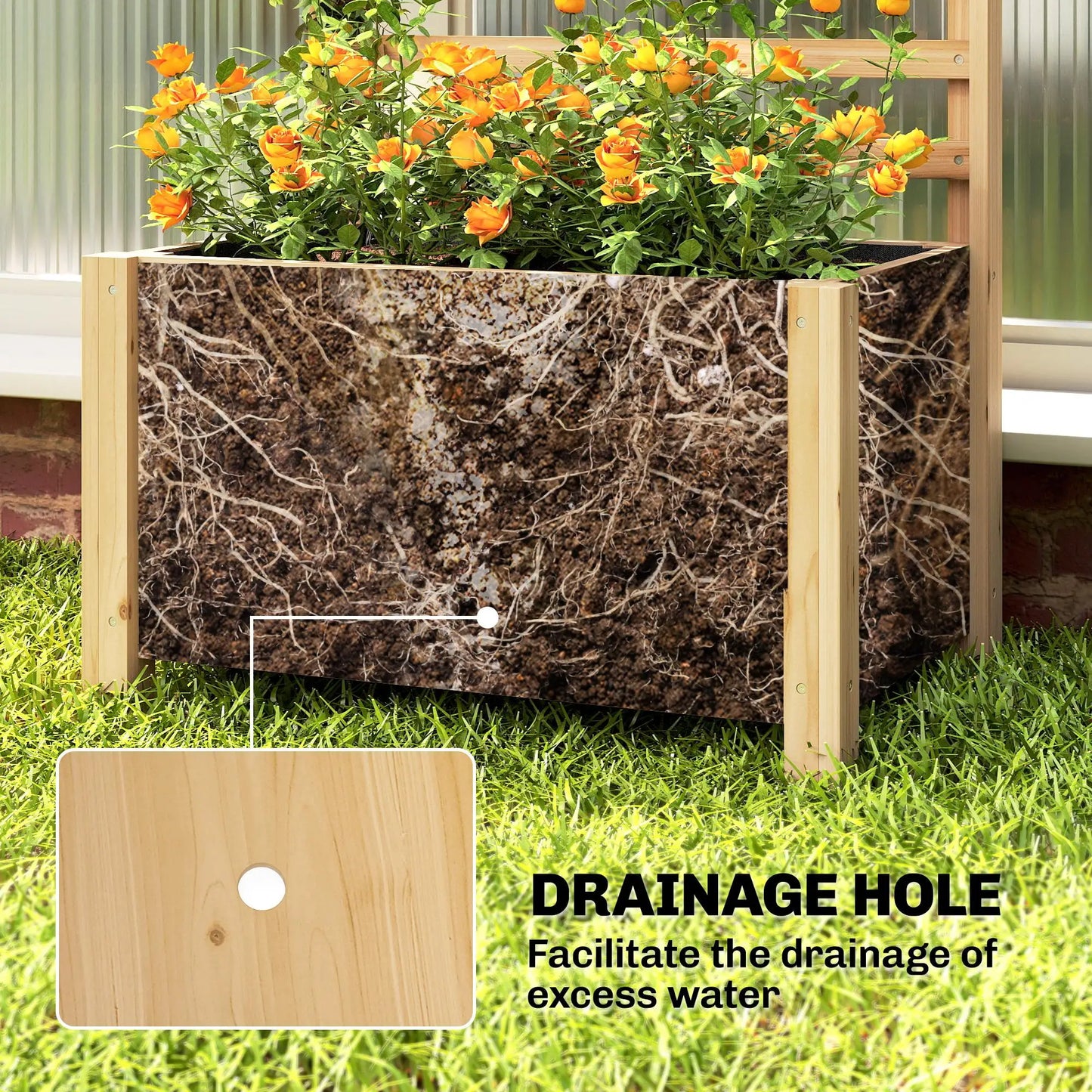Wooden Raised Garden Bed With Trellis, Elevated Planter Box With Drainage Wooden Planter Boxes at Gallery Canada