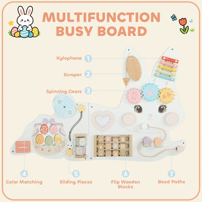 Easter Bunny Busy Board, Wall-Mounted Montessori Toy, White
