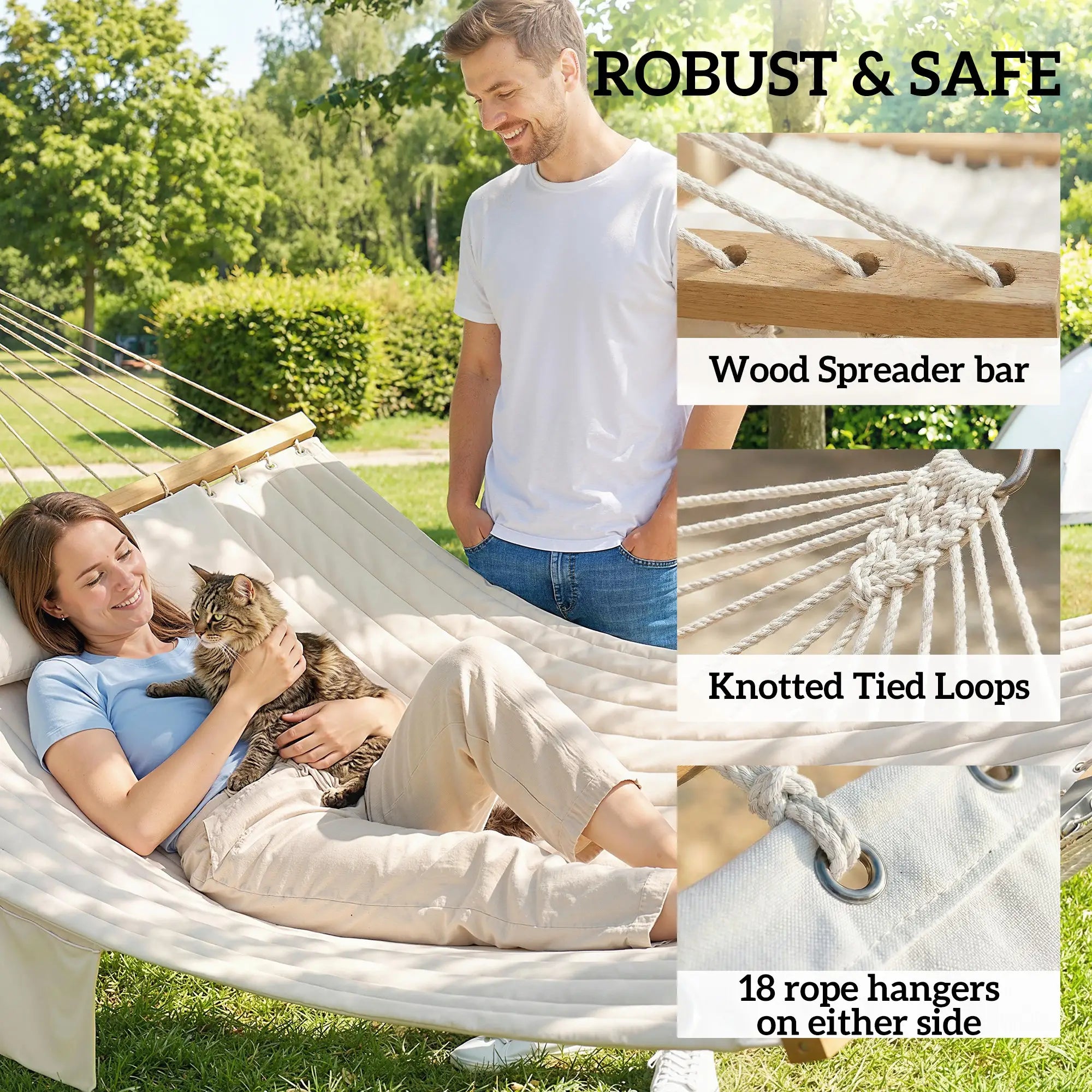 Outdoor Padded Camping Hammock With Pillow, 200 x 140 cm, Cream White Camping Hammocks at Gallery Canada