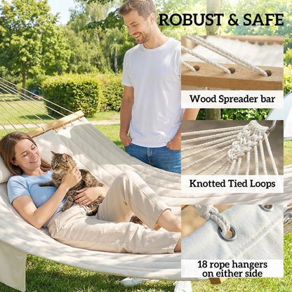 Outdoor Padded Camping Hammock With Pillow, 200 x 140 cm, Cream White Camping Hammocks at Gallery Canada