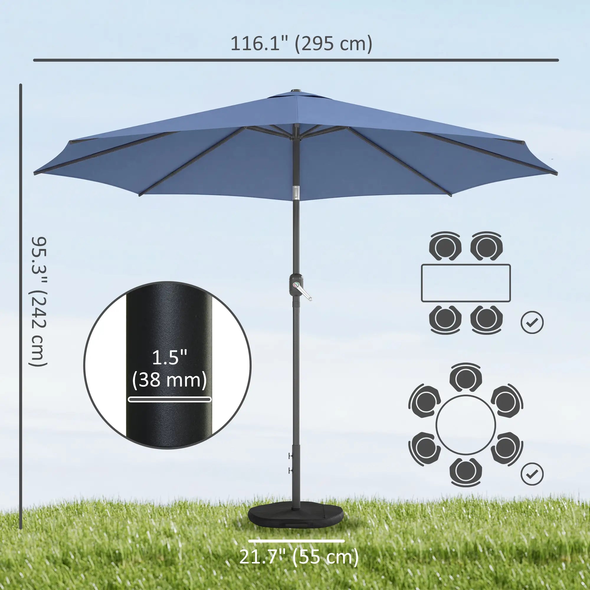 10' x 10' Round Market Umbrella, With Base, Sandbag, Crank Handle, Tilt, Blue Sun Umbrellas at Gallery Canada