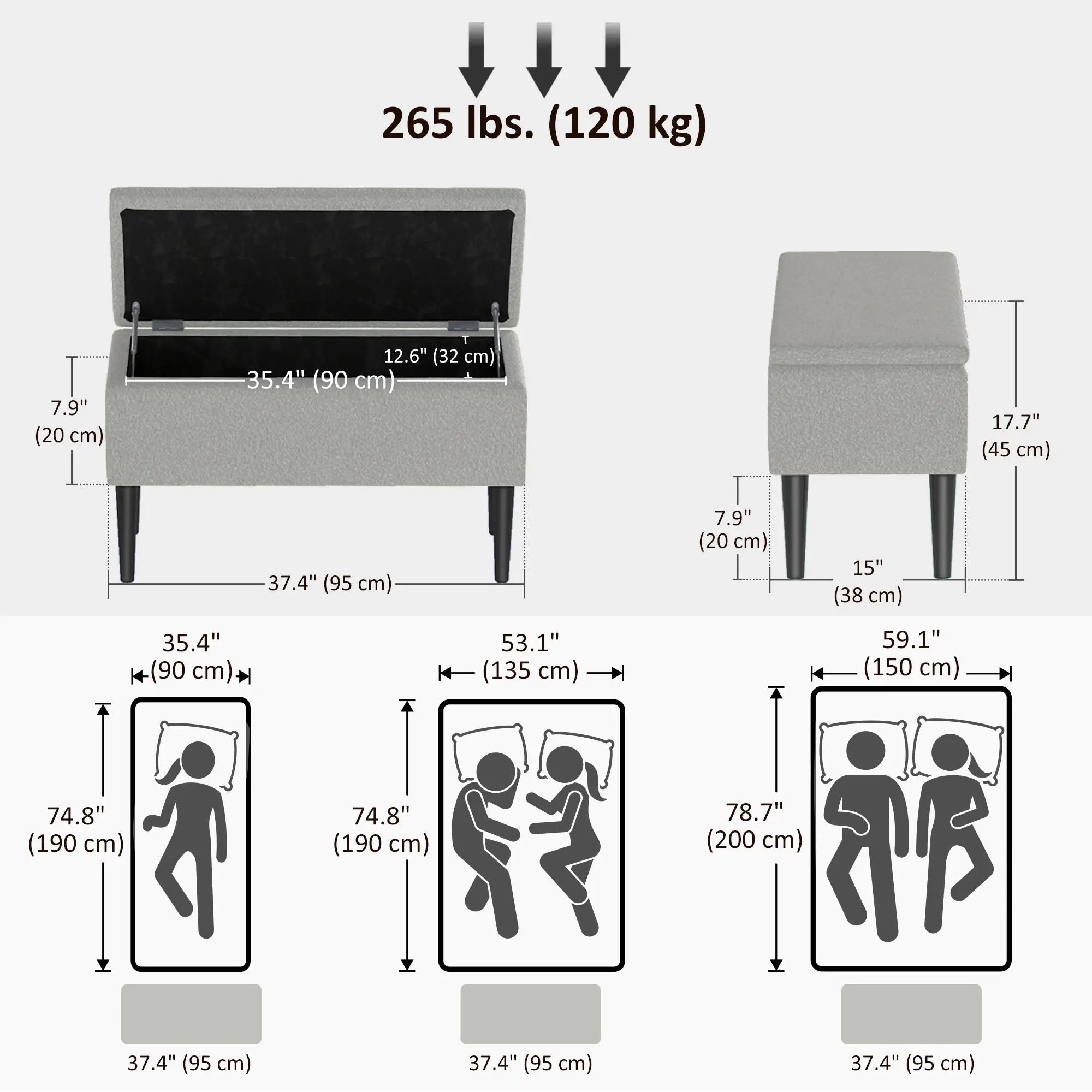 Modern Storage Bench, Ottoman with Lamb's Wool Upholstery, Grey Storage Ottomans & Benches at Gallery Canada