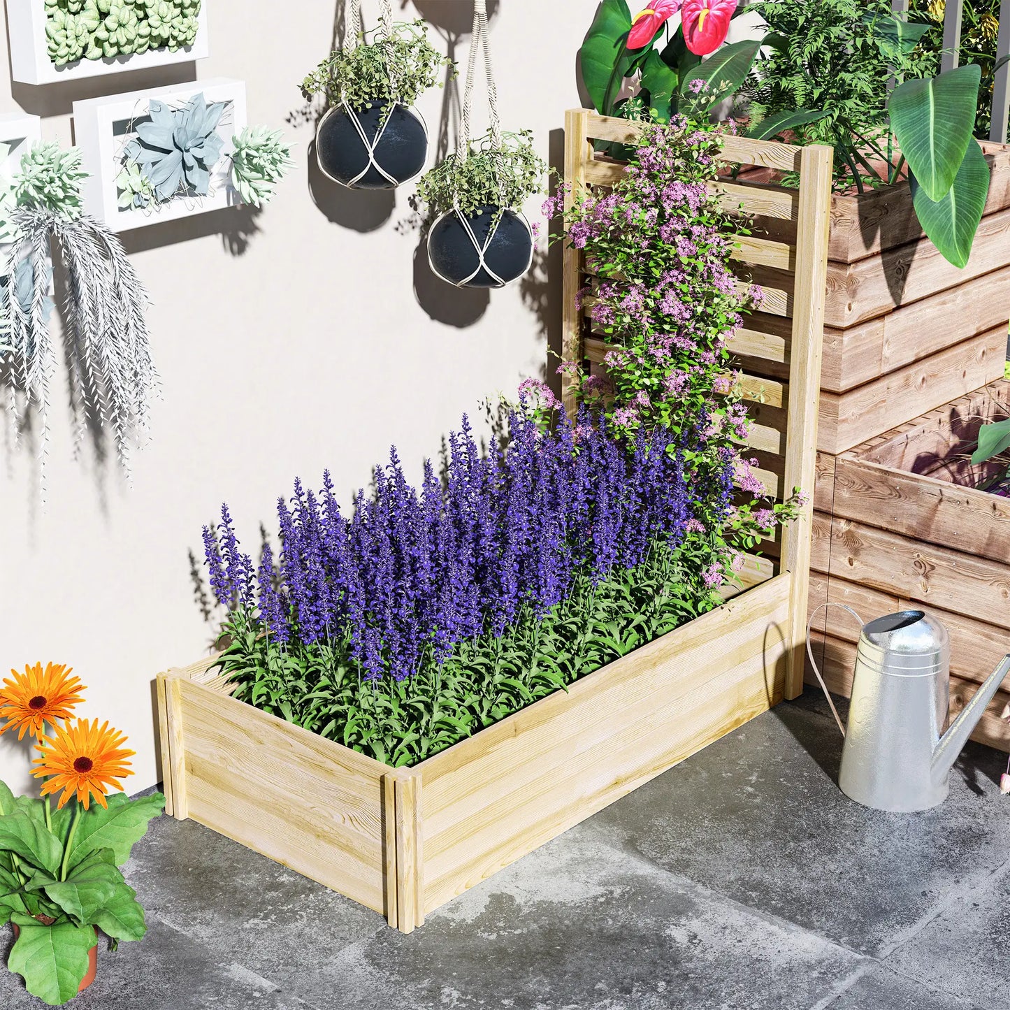 Wood Planter Box with Trellis, Raised Garden Bed, 91"x24"x43", Natural Raised Garden Beds at Gallery Canada