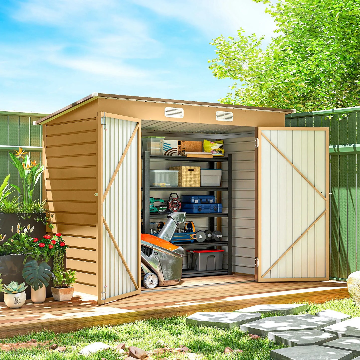 8 x 4FT Galvanized Metal Garden Storage Shed, Double Doors, 2 Vents, Yellow Sheds at Gallery Canada