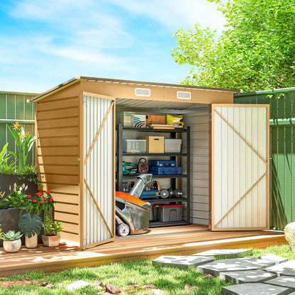 8 x 4FT Galvanized Metal Garden Storage Shed, Double Doors, 2 Vents, Yellow Sheds at Gallery Canada