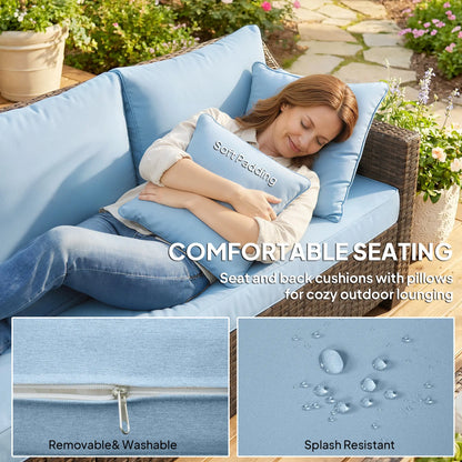PE Wicker Outdoor Couch Sofa, 4-Seater Modular Patio Furniture, Blue Patio Furniture Sets at Gallery Canada