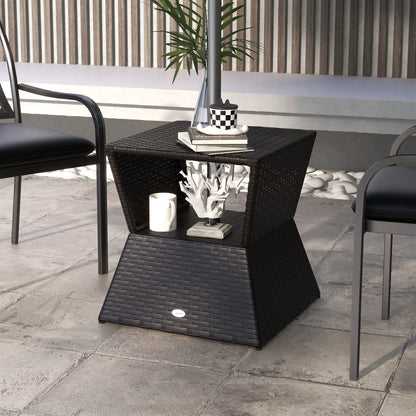 Outdoor Rattan Coffee Table, Garden Side Table w/ Umbrella Hole, Dark Coffee Patio Side Tables at Gallery Canada