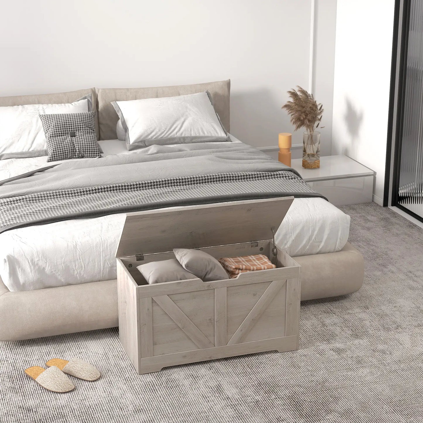 31.5 Inches Storage Chest, Wooden Box, Wood Grain, Grey Storage Cabinets at Gallery Canada