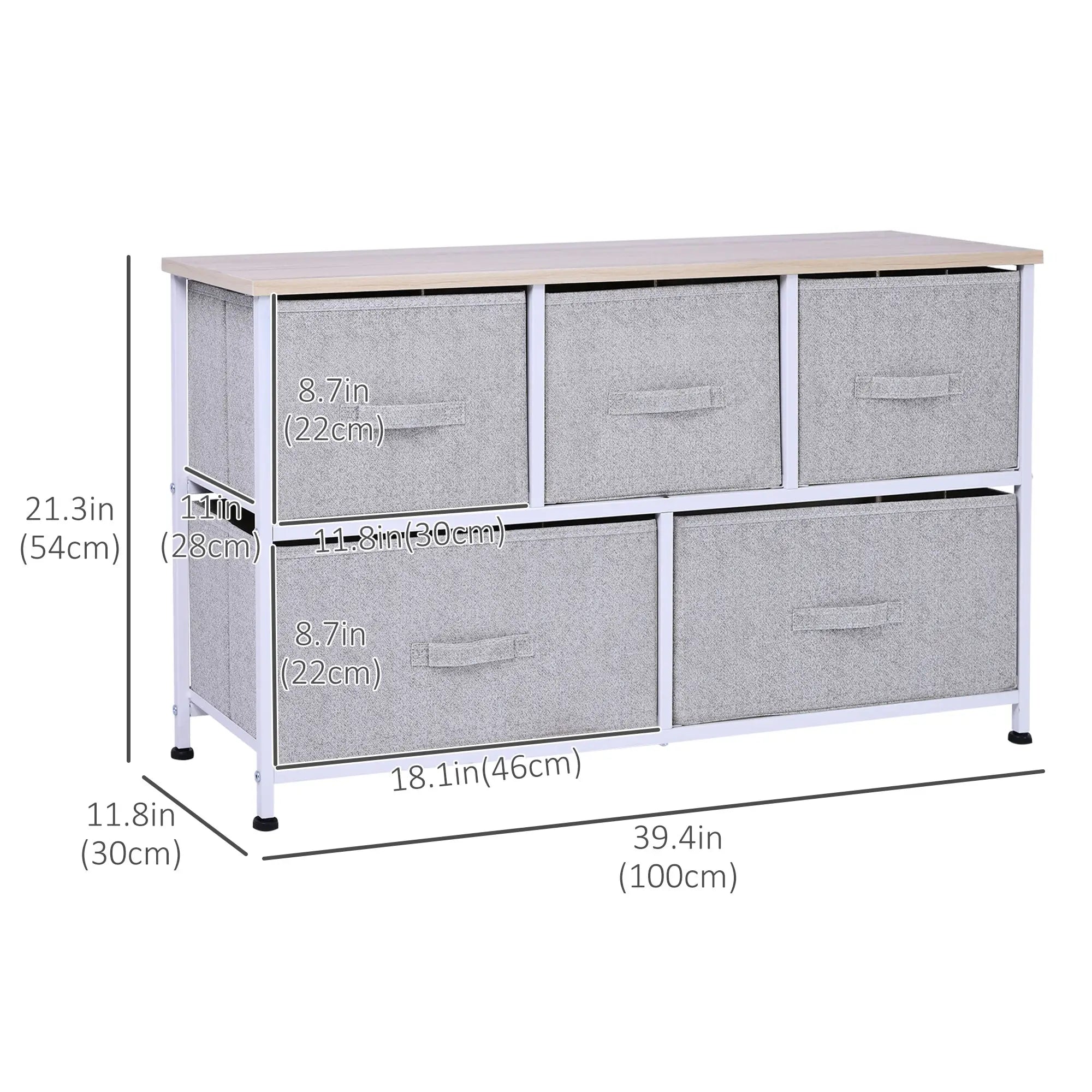 Linen Drawer Cabinet, 5 Removable Drawers, Metal Frame, Adjustable Feet, Grey Storage Cabinets at Gallery Canada