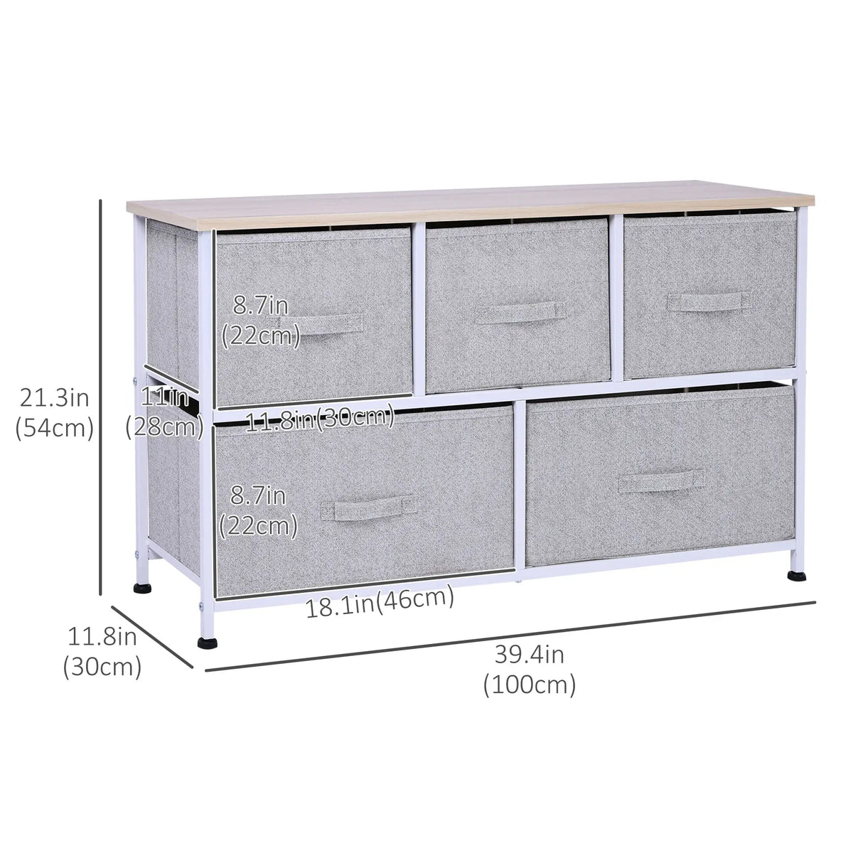Linen Drawer Cabinet, 5 Removable Drawers, Metal Frame, Adjustable Feet, Grey Storage Cabinets at Gallery Canada