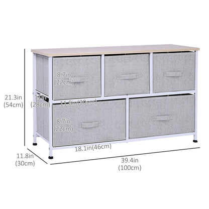 Linen Drawer Cabinet, 5 Removable Drawers, Metal Frame, Adjustable Feet, Grey Storage Cabinets at Gallery Canada