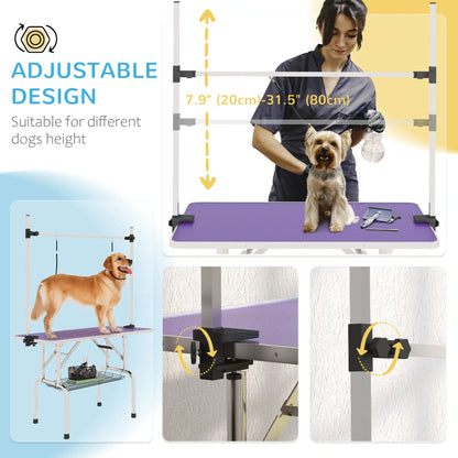 Adjustable Dog Grooming Table, 2 Safety Slings, Storage Basket, Purple Dog Grooming Tables at Gallery Canada