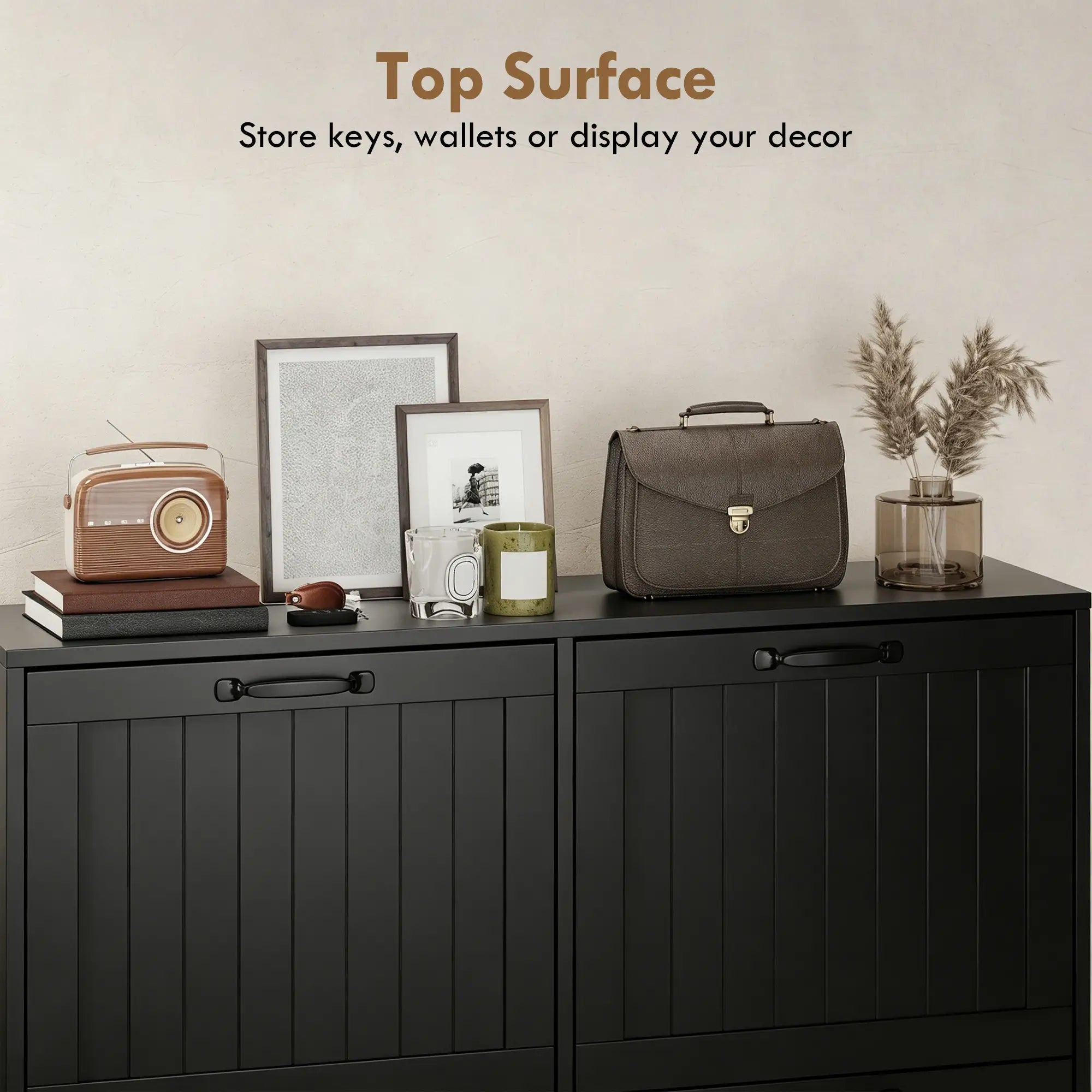 Shoe Cabinet with 4 Flip Drawers, Freestanding Narrow Shoe Storage Cabinet with Adjustable Shelves, Open Back, Black Shoe Storage Cabinets & Racks at Gallery Canada