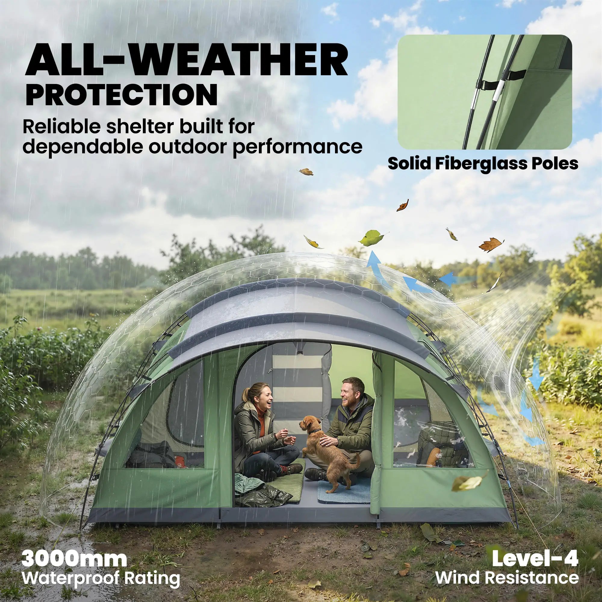 Large Family Tent, 2-4 Person, 4 Windows, Porch, Light Green Camping Tents at Gallery Canada