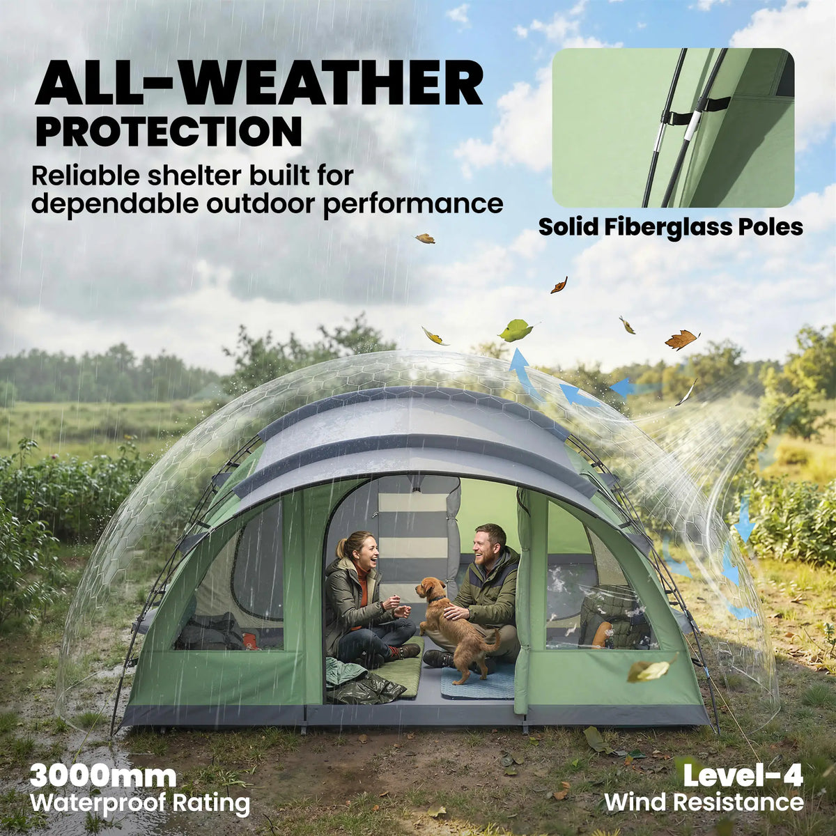 Large Family Tent, 2-4 Person, 4 Windows, Porch, Light Green Camping Tents at Gallery Canada