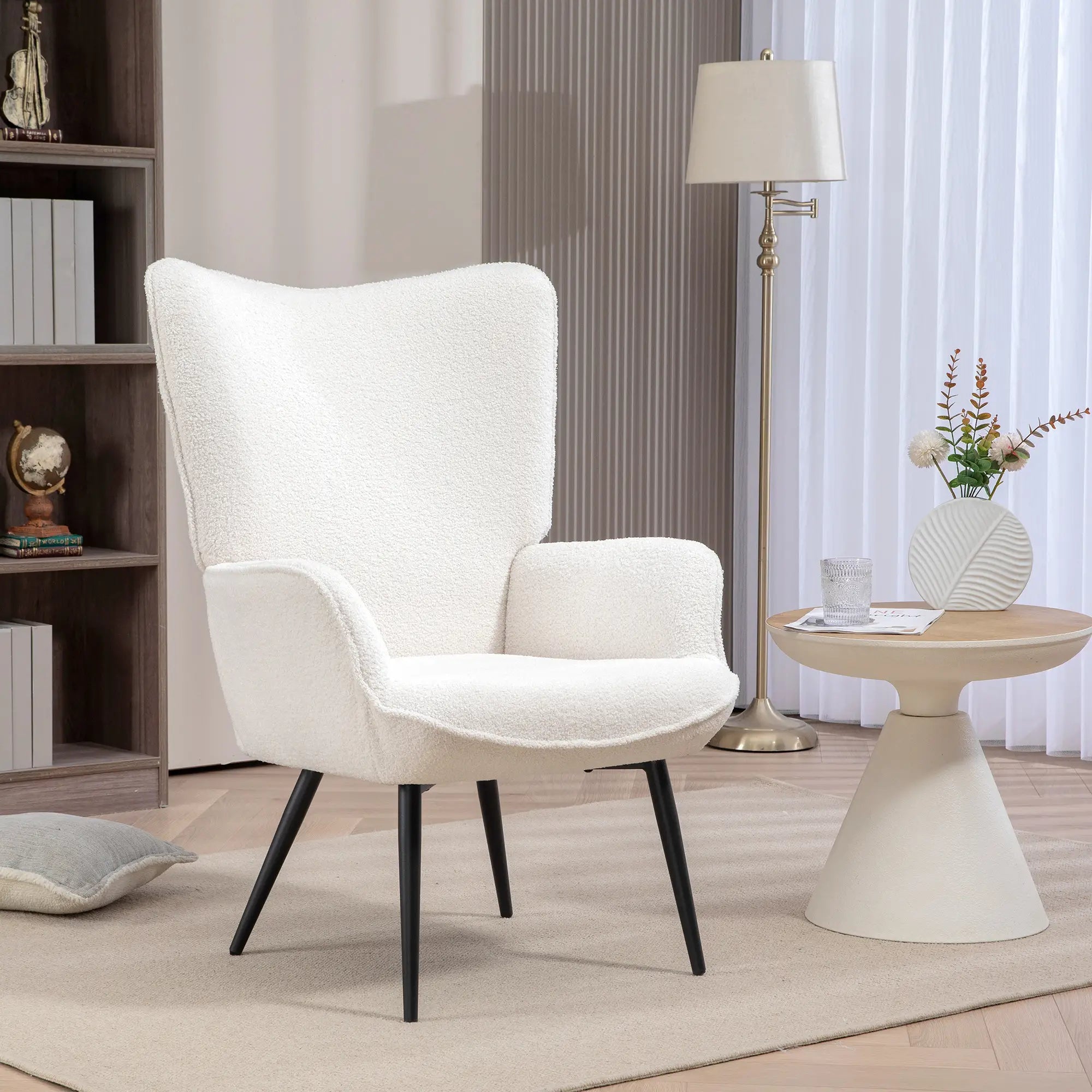 Sherpa Accent Chair, Upholstered Armchair, Fluffy Wingback, Cream White Accent Chairs at Gallery Canada