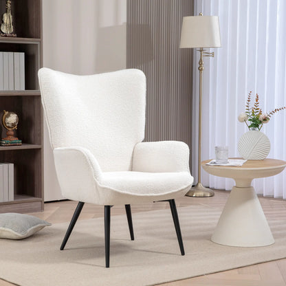 Sherpa Accent Chair, Upholstered Armchair, Fluffy Wingback, Cream White Accent Chairs at Gallery Canada