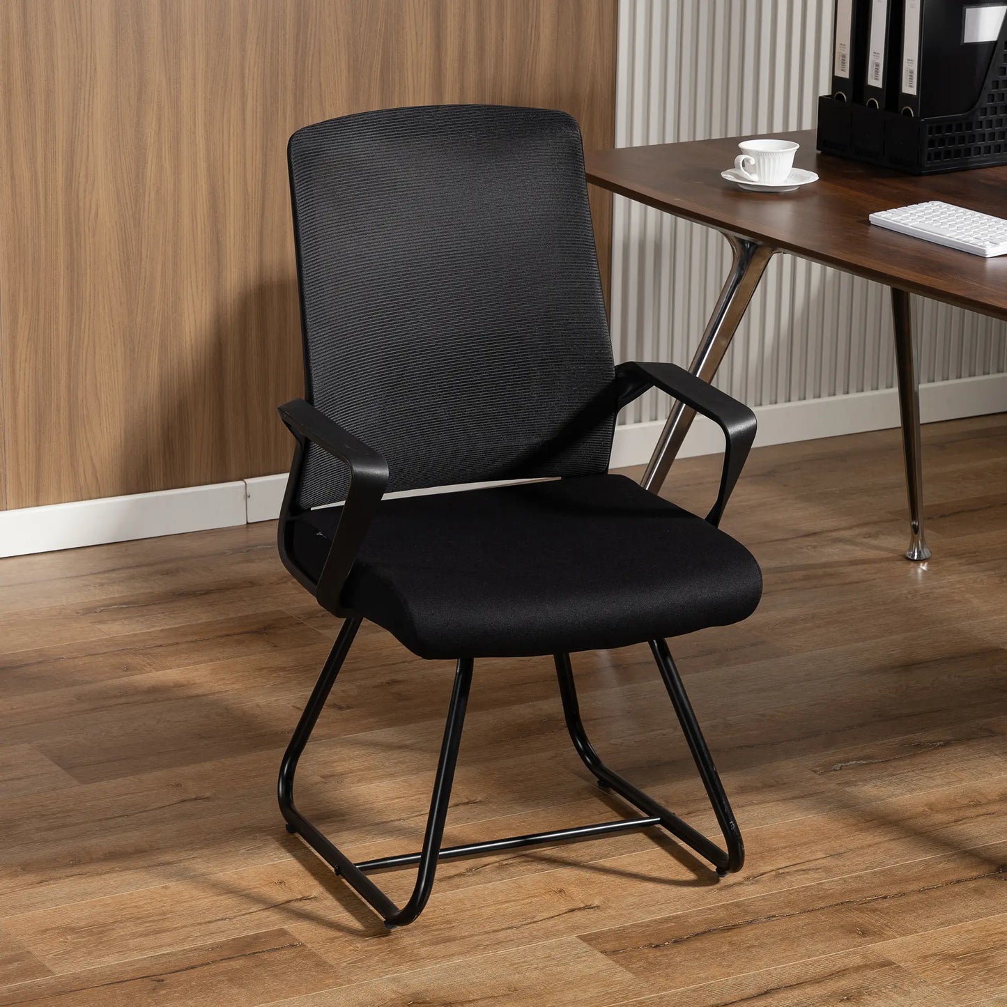 Waiting Room Chair, Desk Chair No Wheels, Mesh Back, Lumbar Support, Metal Base Task Chairs at Gallery Canada