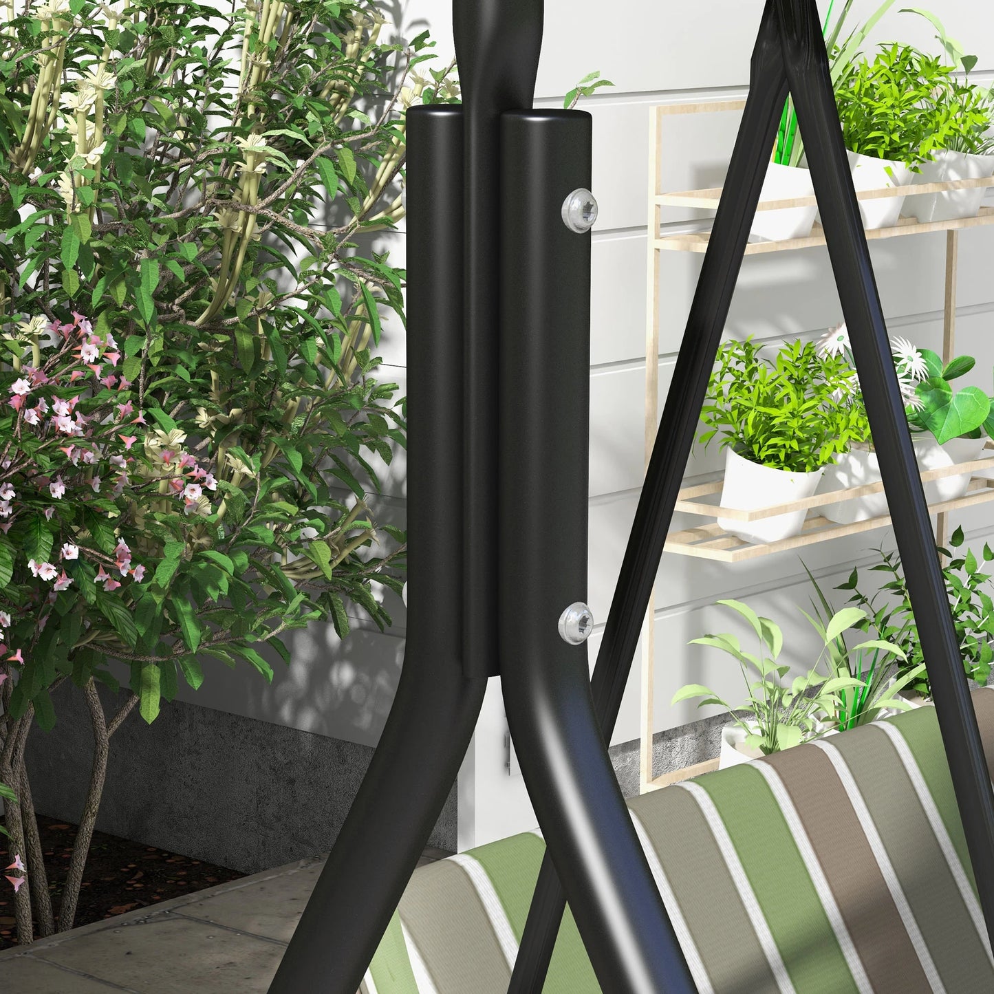 3-Seater Outdoor Porch Swing, Adjustable Canopy, Brown, Green Patio Swings with Stand at Gallery Canada