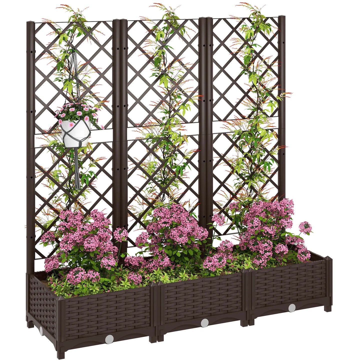 Raised Garden Bed With Trellis, PE Rattan, Drainage Holes, 47" x 16" x 48" Raised Garden Beds Brown at Gallery Canada