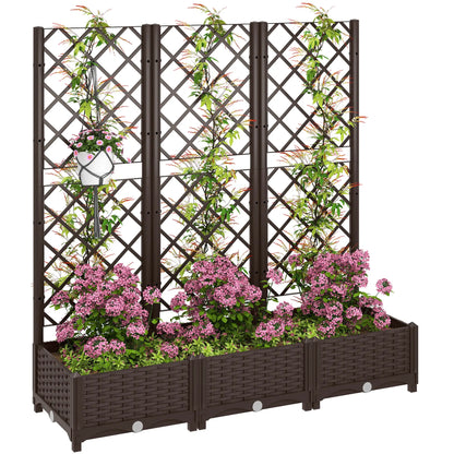 Raised Garden Bed With Trellis, PE Rattan, Drainage Holes, 47" x 16" x 48" Raised Garden Beds Brown at Gallery Canada