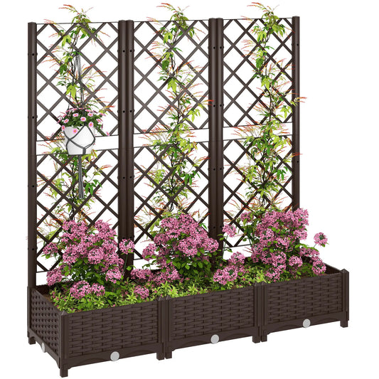 Raised Garden Bed With Trellis, PE Rattan, Drainage Holes, 47" x 16" x 48" Raised Garden Beds Brown at Gallery Canada