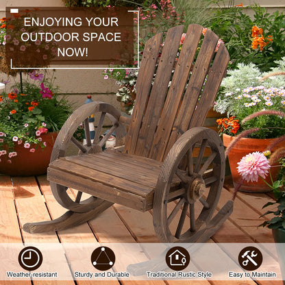 Wooden Rocking Chair, Outdoor Rocker with Slatted Design, Wheel Armrests, Carbonized Outdoor Rocking Chairs at Gallery Canada