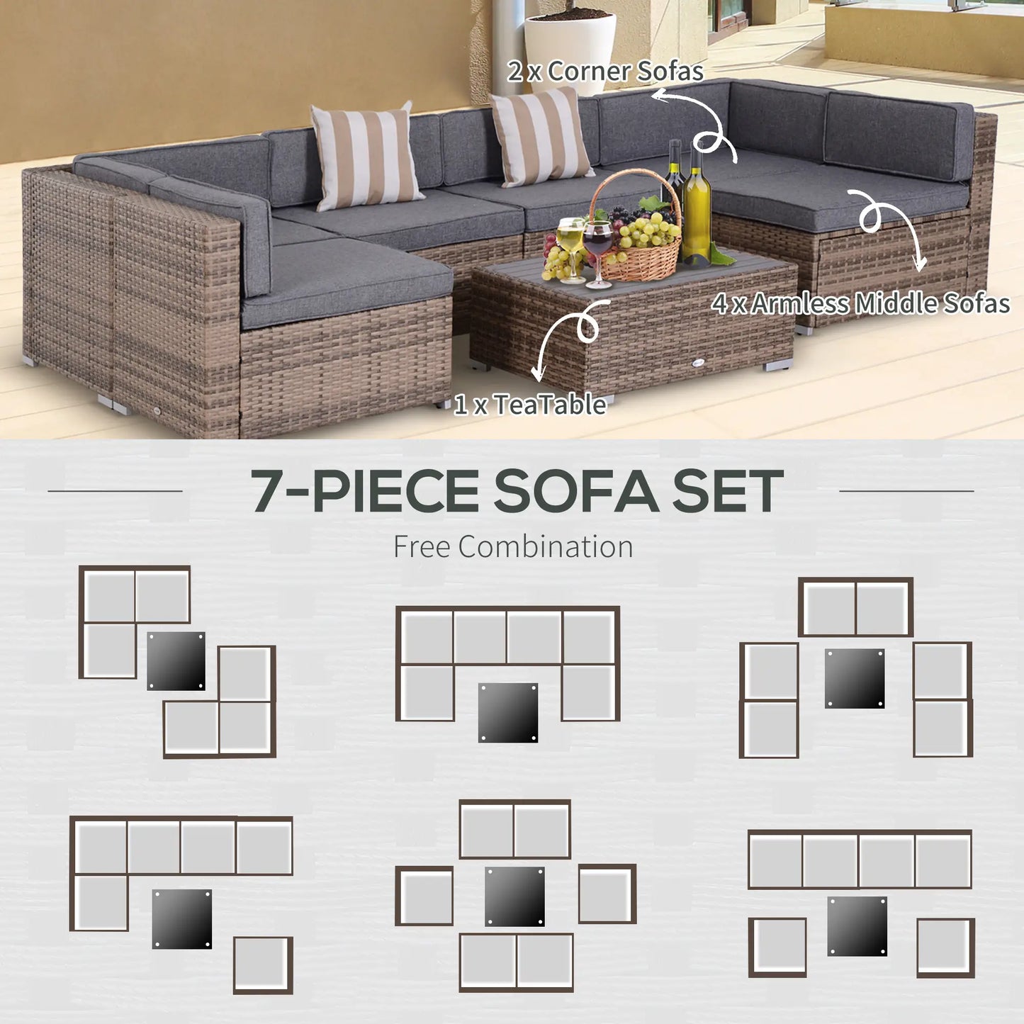 7-Piece Outdoor Wicker Patio Set, All Weather PE Rattan Sofa, Grey Patio Furniture Sets at Gallery Canada