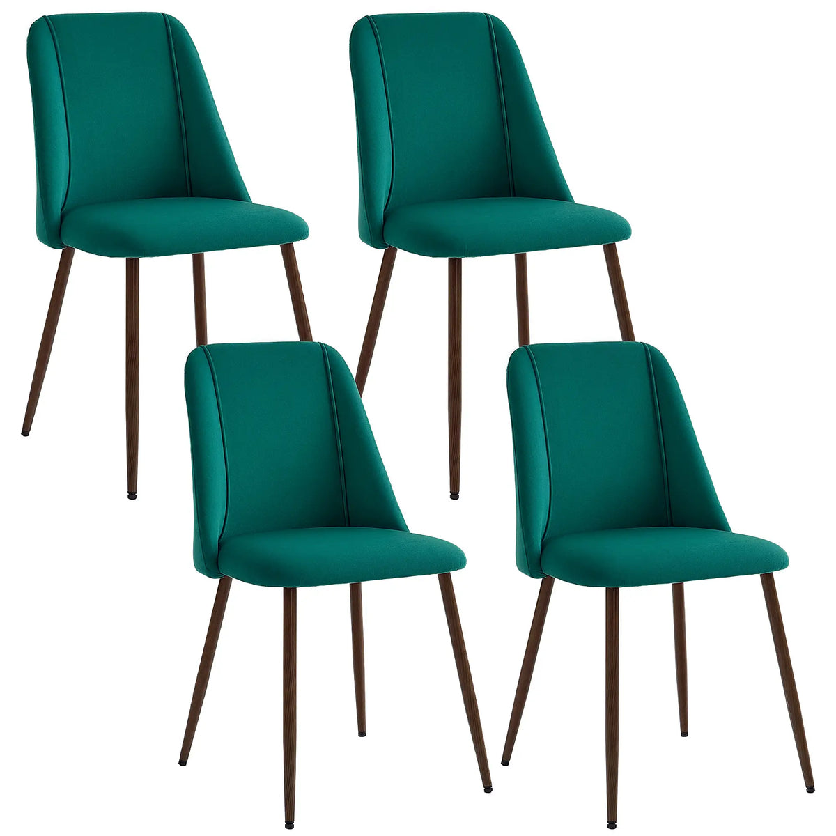 Upholstered Dining Chairs Set of 4, Velvet, Wood-Grain Steel Leg, Green