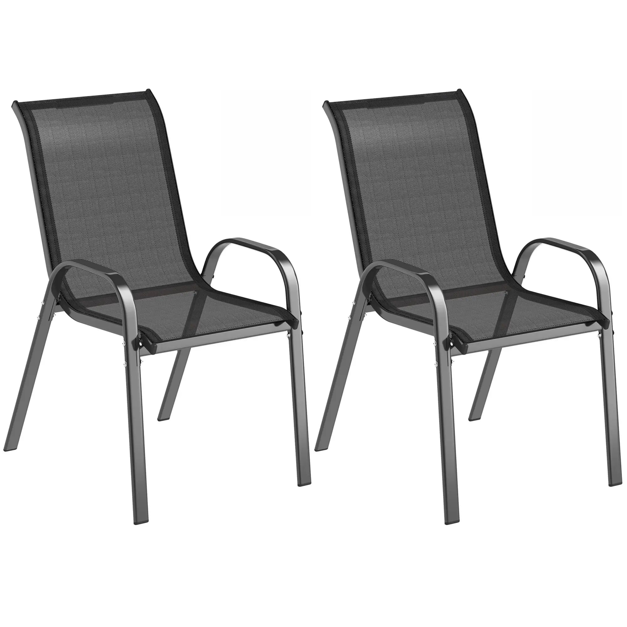 Outdoor Dining Chairs Set of 2, Stackable, High Back, Black Patio Chairs at Gallery Canada