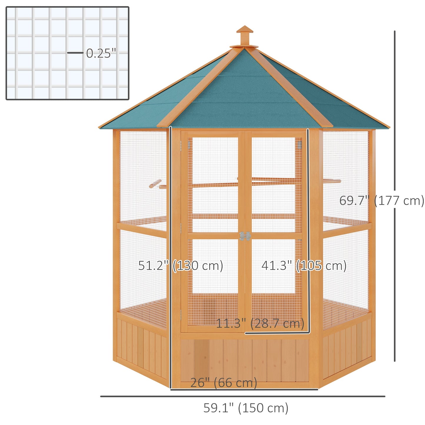 70"H Wooden Bird Cage Hexagonal Outdoor Aviary with Doors at Gallery Canada