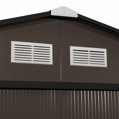9.1'x6.4'x6.3' Garden Storage Shed, Foundation Kit, Metal Tool House, Double Doors, Brown Sheds at Gallery Canada