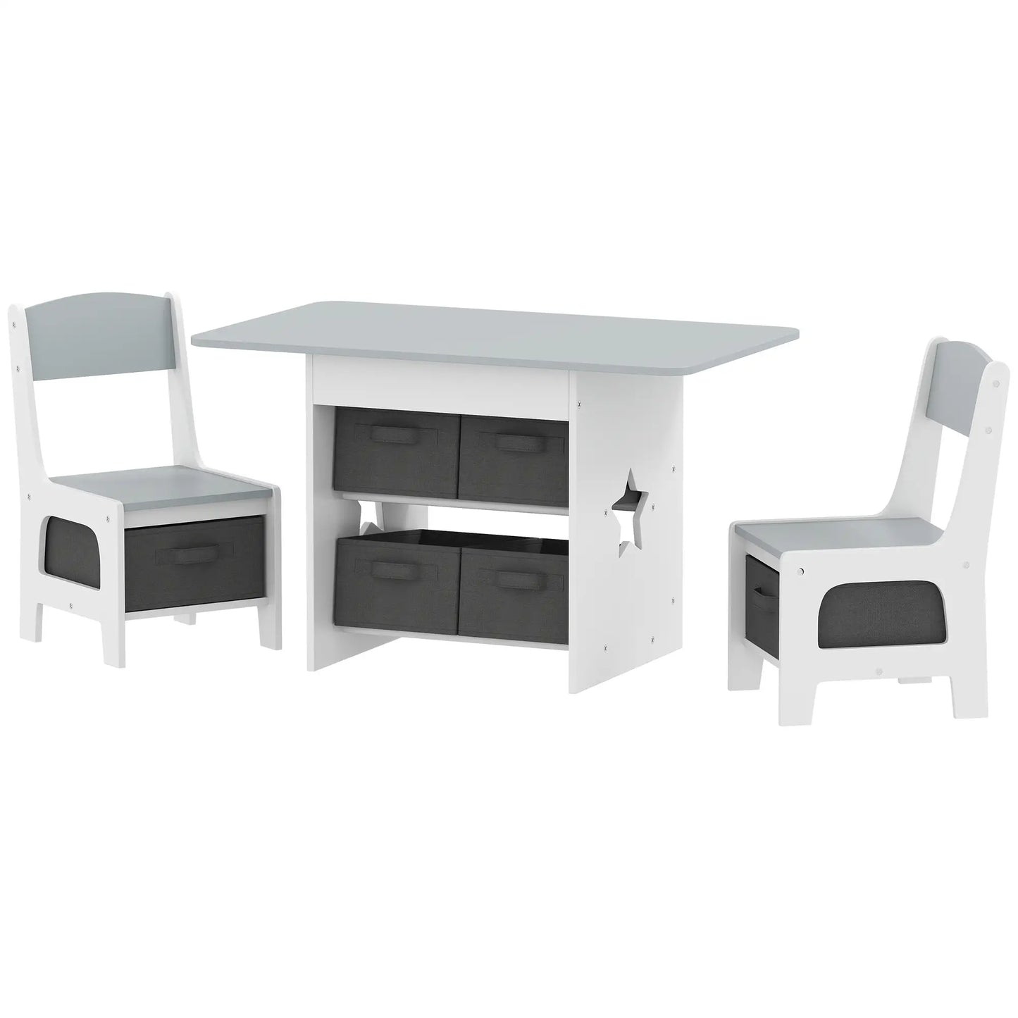 3 Piece Kids Table and Chair Set, 6 Removable Drawers, Light Grey Kids Table Sets Light Grey, Dark Grey, White at Gallery Canada