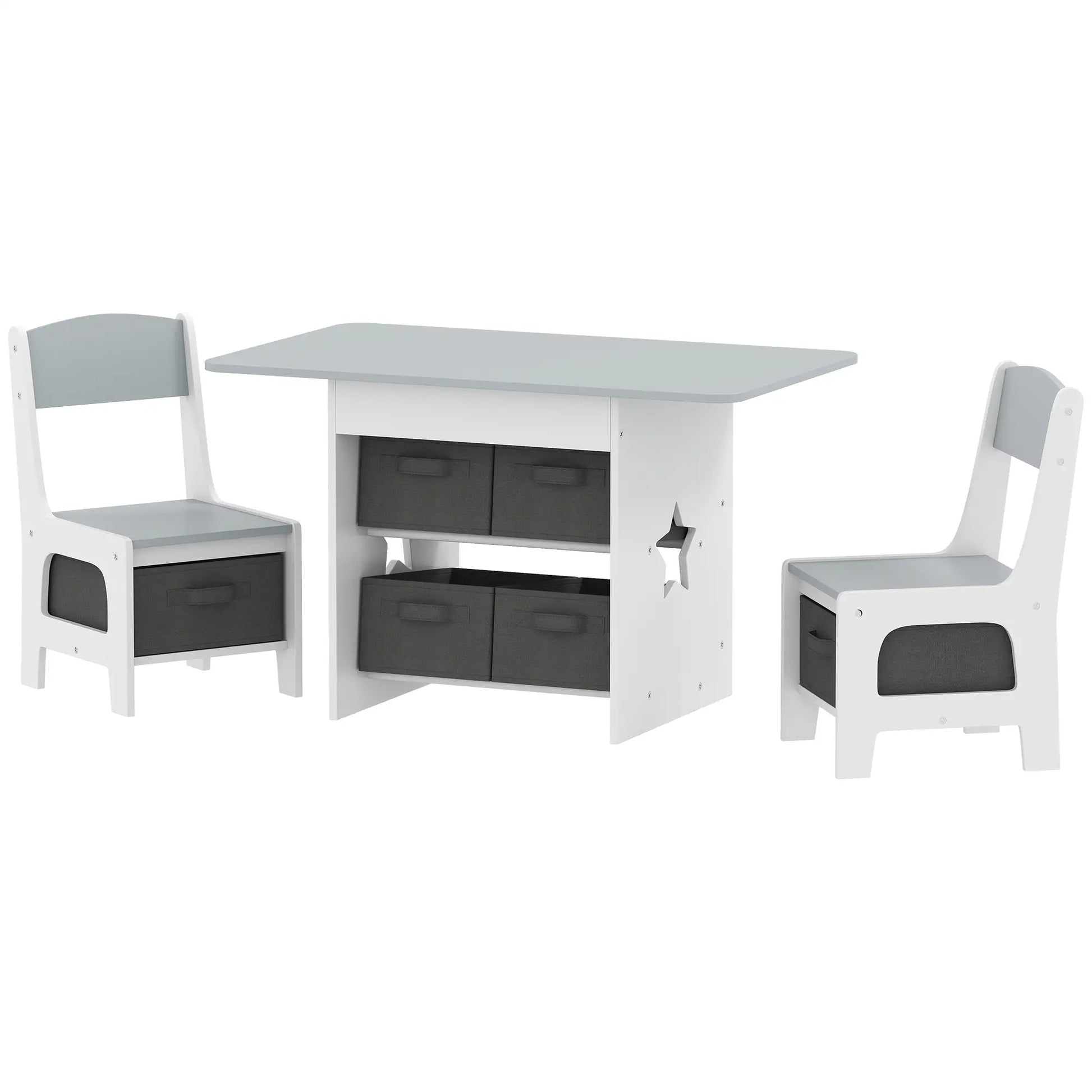 3 Piece Kids Table and Chair Set, 6 Removable Drawers, Light Grey Kids Table Sets Light Grey, Dark Grey, White at Gallery Canada