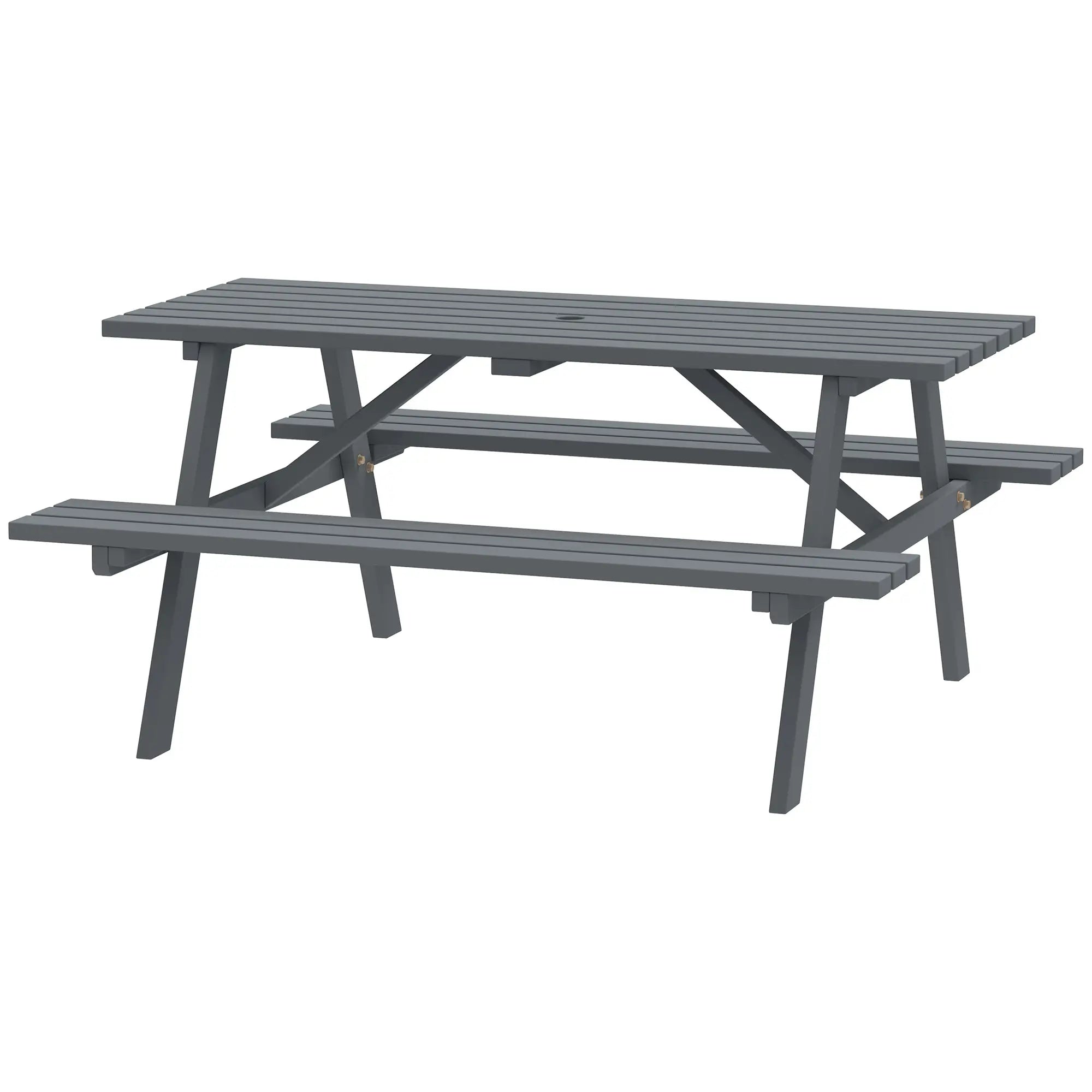 Wood Picnic Table With Umbrella Hole, Camping Table Bench Set, Grey Picnic Tables & Camping Chairs Grey at Gallery Canada
