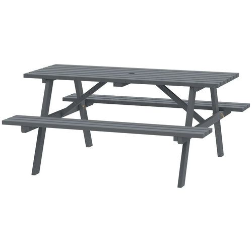 Wood Picnic Table With Umbrella Hole, Camping Table Bench Set, Grey
