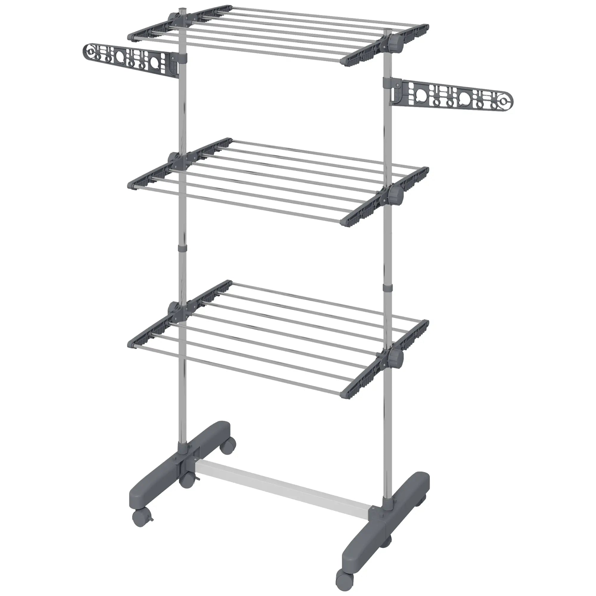 3-Tier Foldable Clothes Drying Rack, Stainless Steel, 6 Castors, Grey Bath Accessories Grey and Silver at Gallery Canada