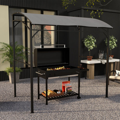 7' x 5' Garden Grill Canopy, BBQ Gazebo Tent, Steel Frame, Grey
